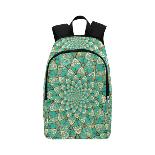 LOTUS FLOWER PATTERN gold turquoise white Fabric Backpack for Adult (Model 1659)