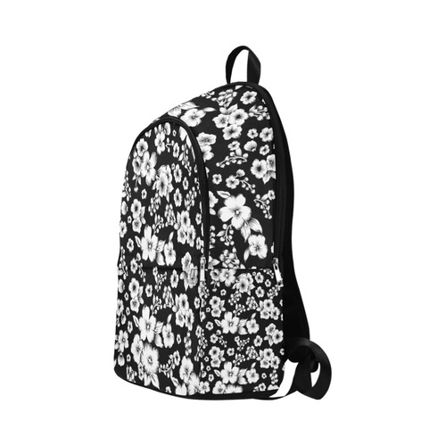 Fine Flowers Pattern Solid Black White Fabric Backpack for Adult (Model 1659)