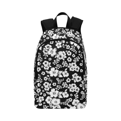 Fine Flowers Pattern Solid Black White Fabric Backpack for Adult (Model 1659)