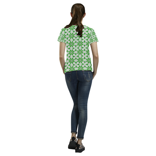 Green and White Lace All Over Print T-Shirt for Women (USA Size) (Model T40)