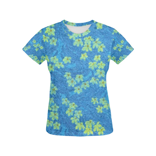 Vintage Floral Blue All Over Print T-Shirt for Women (USA Size) (Model T40)