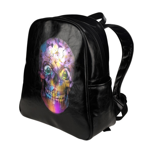 Amazing Floral Skull A by JamColors Multi-Pockets Backpack (Model 1636)