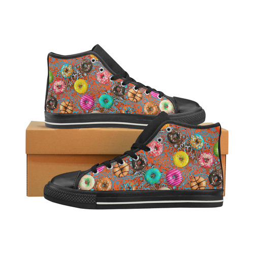 Colorful Yummy Donuts Hearts Ornaments Pattern Women's Classic High Top Canvas Shoes (Model 017)