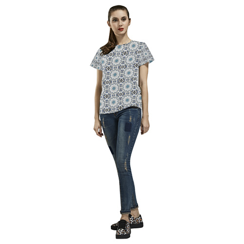 White Geometric All Over Print T-Shirt for Women (USA Size) (Model T40)
