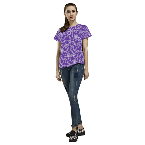 Vintage Lace Floral Purple All Over Print T-Shirt for Women (USA Size) (Model T40)