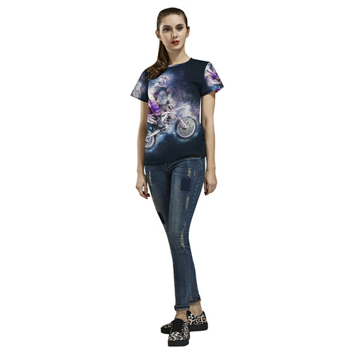 Motocross Motorcycle Motorbike All Over Print T-Shirt for Women (USA Size) (Model T40)