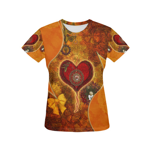 Steampunk decorative heart All Over Print T-Shirt for Women (USA Size) (Model T40)