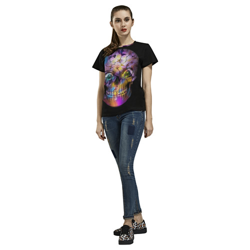 Amazing Floral Skull A by JamColors All Over Print T-Shirt for Women (USA Size) (Model T40)