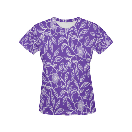 Vintage Lace Floral Purple All Over Print T-Shirt for Women (USA Size) (Model T40)