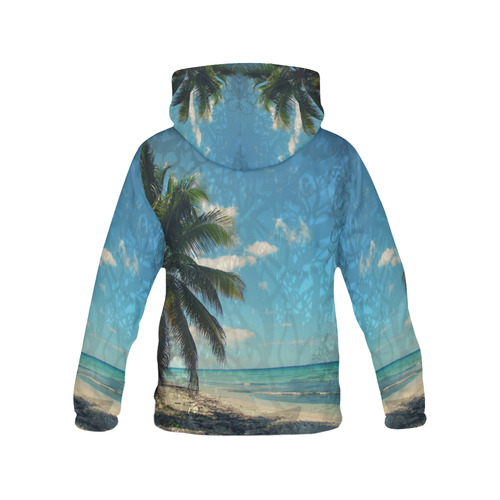 Caribbean Blue All Over Print Hoodie for Women (USA Size) (Model H13)