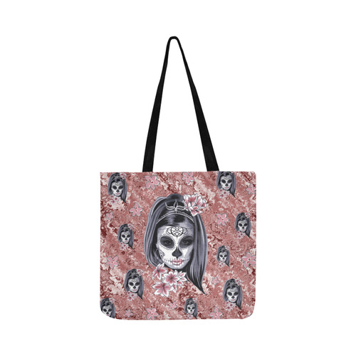 Skull Of A Pretty Flowers Lady Pattern Reusable Shopping Bag Model 1660 (Two sides)