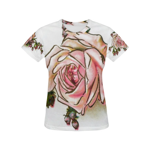 Vintage Rose Floral All Over Print T-Shirt for Women (USA Size) (Model T40)