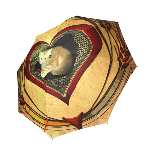 Cute kitten on a heart Foldable Umbrella (Model U01)
