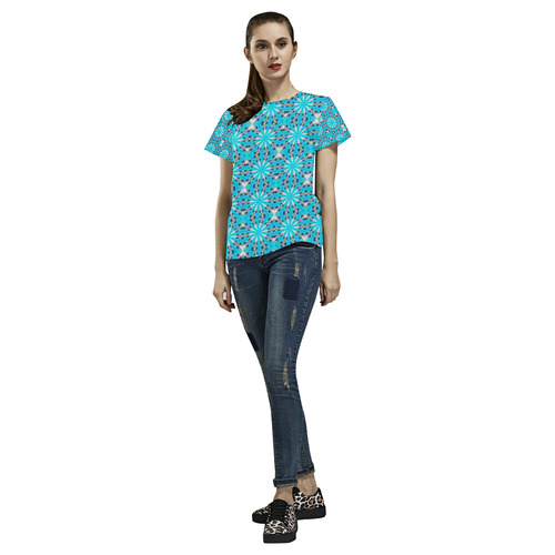 Bright Blue Star All Over Print T-Shirt for Women (USA Size) (Model T40)