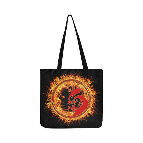 Gold Red Fire Rooster Button Reusable Shopping Bag Model 1660 (Two sides)