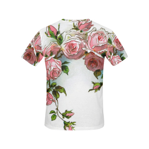 Vintage Pink Rose Floral All Over Print T-Shirt for Women (USA Size) (Model T40)