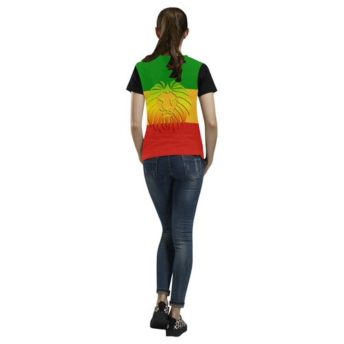 Rastafari Lion Flag green yellow red All Over Print T-Shirt for Women (USA Size) (Model T40)