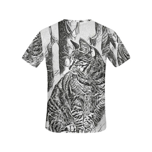 Black White Drawing of a CAT All Over Print T-Shirt for Women (USA Size) (Model T40)