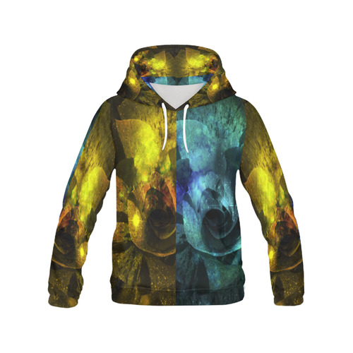 Yellow and Blue Sparkling Rose All Over Print Hoodie for Men (USA Size) (Model H13)