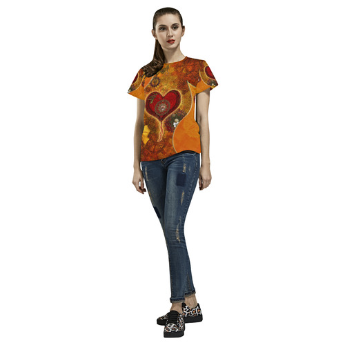 Steampunk decorative heart All Over Print T-Shirt for Women (USA Size) (Model T40)
