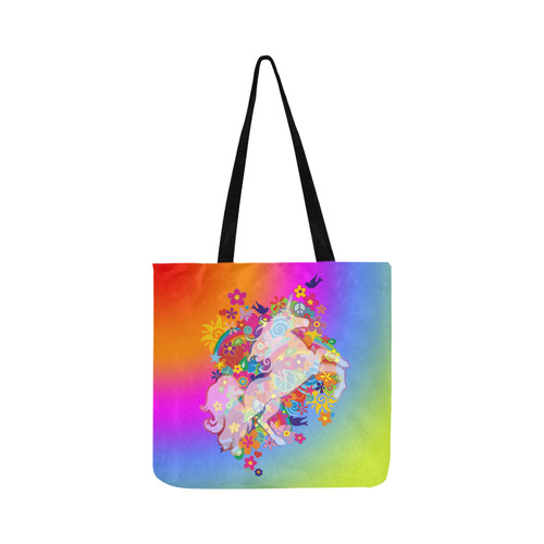 FLOWER POWER rainbow UNICORN multicolored Reusable Shopping Bag Model 1660 (Two sides)