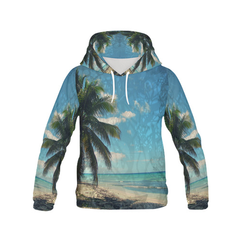 Caribbean Blue All Over Print Hoodie for Women (USA Size) (Model H13)