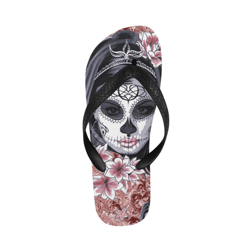 Skull Of A Pretty Flowers Lady Pattern Flip Flops for Men/Women (Model 040)