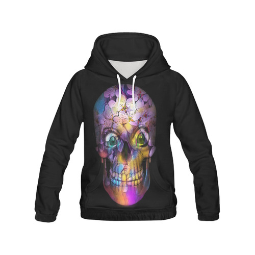 Amazing Floral Skull A by JamColors All Over Print Hoodie for Women (USA Size) (Model H13)