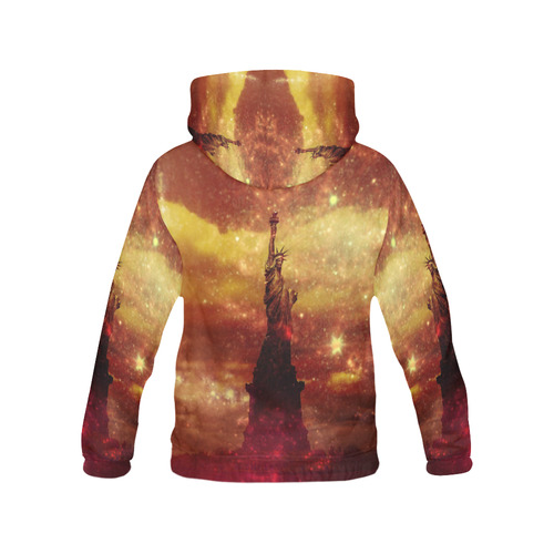 Lady Liberty Yellow Red Stars All Over Print Hoodie for Women (USA Size) (Model H13)