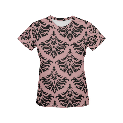 Bridal Rose Damask All Over Print T-Shirt for Women (USA Size) (Model T40)