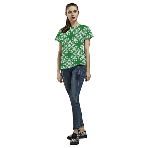 Green Damask All Over Print T-Shirt for Women (USA Size) (Model T40)