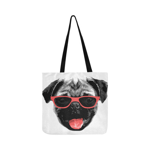 Cute PUG / carlin with red tongue & sunglasses Reusable Shopping Bag Model 1660 (Two sides)