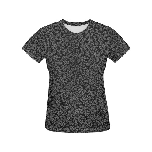 Vintage Floral Black All Over Print T-Shirt for Women (USA Size) (Model T40)