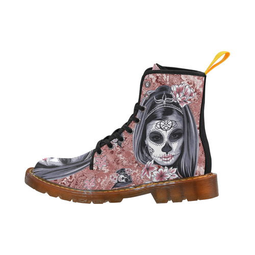 Skull Of A Pretty Flowers Lady Pattern Martin Boots For Women Model 1203H