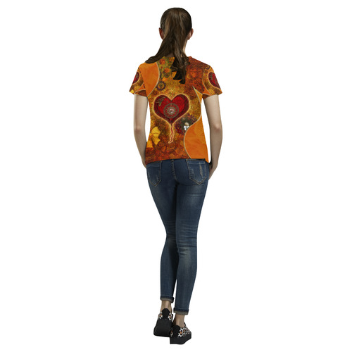 Steampunk decorative heart All Over Print T-Shirt for Women (USA Size) (Model T40)