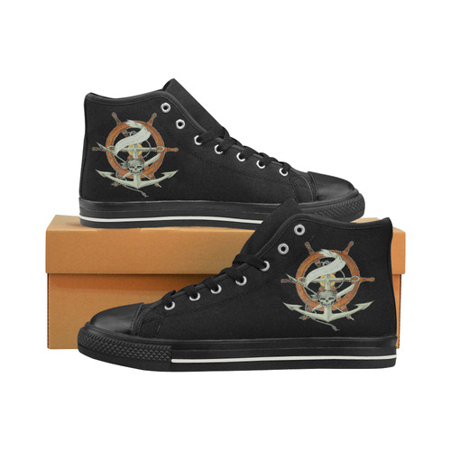 Pirates Of The Seas High Top Canvas Shoes for Kid (Model 017)
