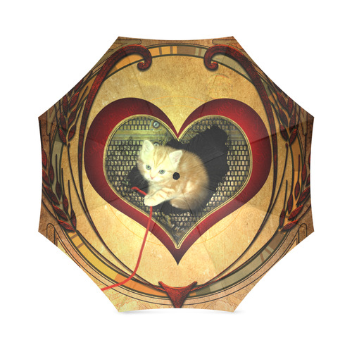 Cute kitten on a heart Foldable Umbrella (Model U01)