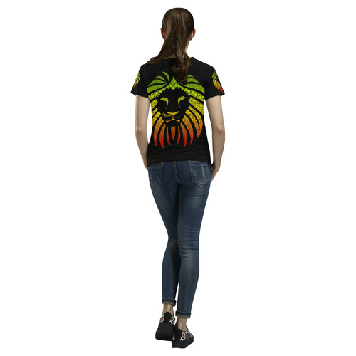 Rastafari Lion Dots green yellow red All Over Print T-Shirt for Women (USA Size) (Model T40)