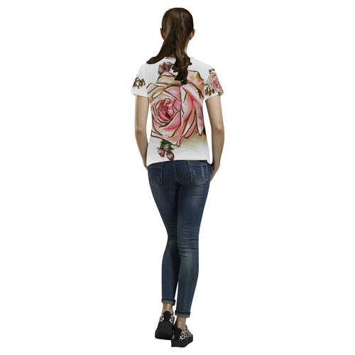 Vintage Rose Floral All Over Print T-Shirt for Women (USA Size) (Model T40)