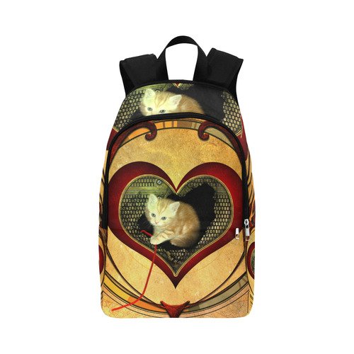Cute kitten on a heart Fabric Backpack for Adult (Model 1659)
