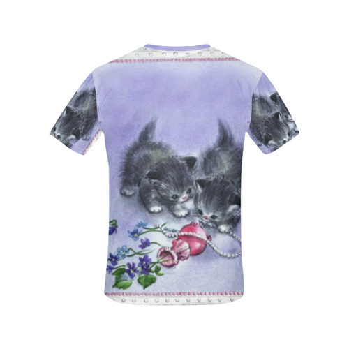 Vintage Kittens Antique Pearls All Over Print T-Shirt for Women (USA Size) (Model T40)