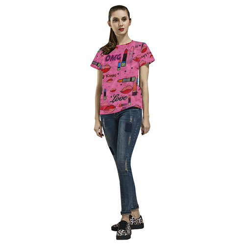 Lipstick Popart by Nico Bielow All Over Print T-Shirt for Women (USA Size) (Model T40)