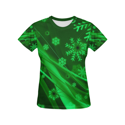 Green Snowflakes All Over Print T-Shirt for Women (USA Size) (Model T40)