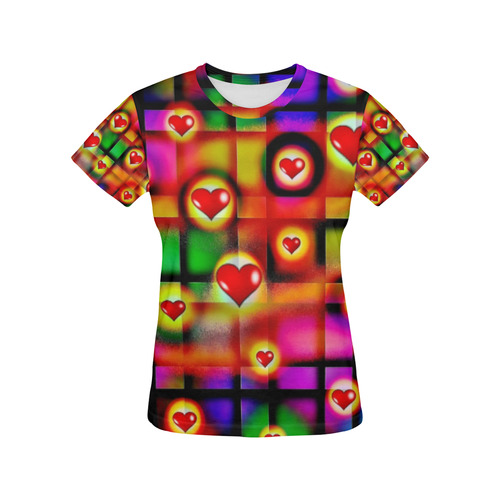 Hearts Parade Colorful Plaid All Over Print T-Shirt for Women (USA Size) (Model T40)