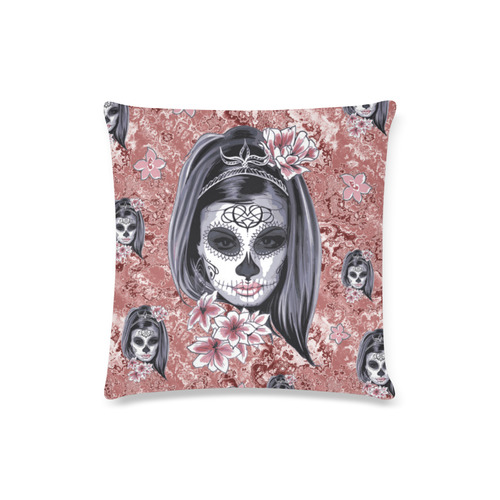 Skull Of A Pretty Flowers Lady Pattern Custom Zippered Pillow Case 16"x16"(Twin Sides)