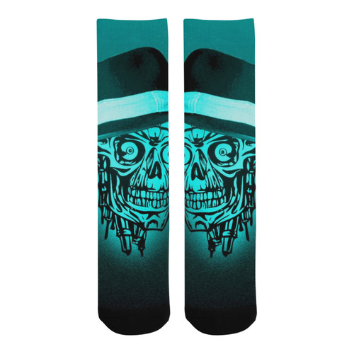 elegant skull with hat,mint Trouser Socks