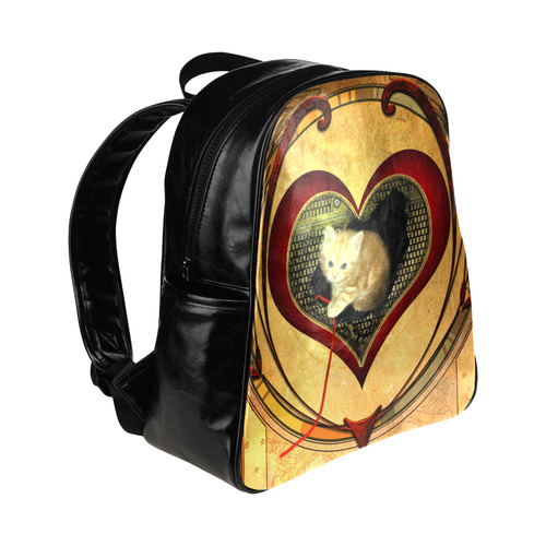 Cute kitten on a heart Multi-Pockets Backpack (Model 1636)