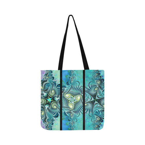 Triptychon Fractal Swirls - Cyan Black Reusable Shopping Bag Model 1660 (Two sides)