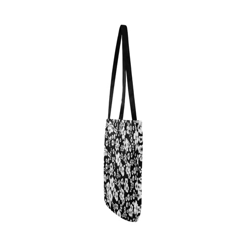 Fine Flowers Pattern Solid Black White Reusable Shopping Bag Model 1660 (Two sides)
