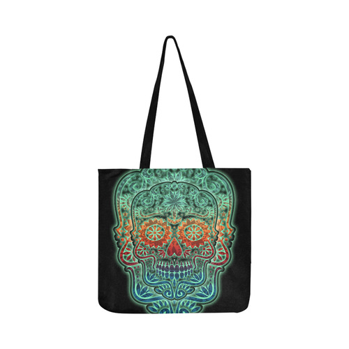 Día De Los Muertos DOUBLE SKULL Ornaments Grunge Reusable Shopping Bag Model 1660 (Two sides)